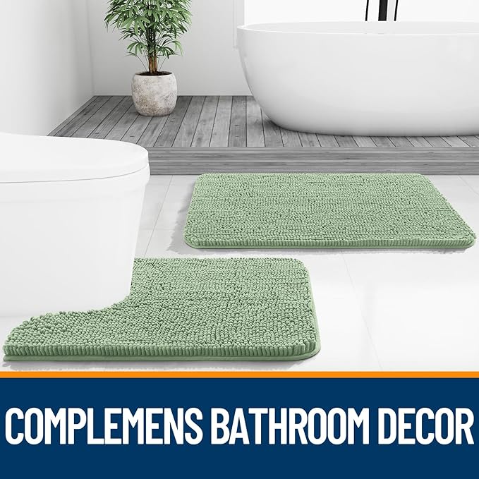 OLANLY Bathroom Rugs 44x24, Extra Soft Absorbent Chenille Bath Rugs, Rubber Backing Quick Dry, Machine Washable Bath Mats for Bathroom Floor, Tub and Shower, Home Decor Accessories, Sage Green