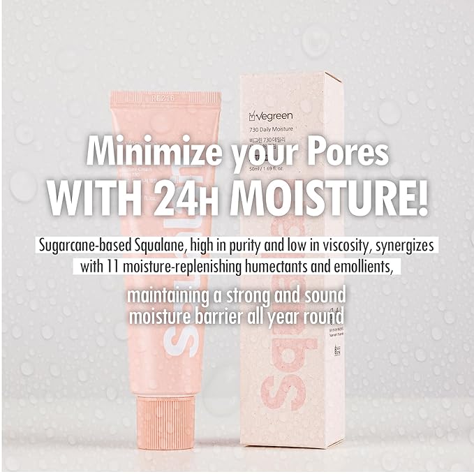 VEGREEN 730 Daily Face Moisturizer Cream with Squalane – Lightweight & Hydrating Korean Facial Moisturizer for Dry & Combination Skin, Skin Barrier Repair & Age-Defying Glow, 1.69 fl oz
