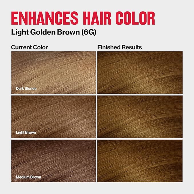 Revlon ColorSilk Tone + Gloss + Care Demi Permanent Hair Color, Dye Kit with Leave-In Scalp and Haircare Serum, 2x Shinier, 4x Stronger, 6G Light Golden Brown, 4.5 fl oz