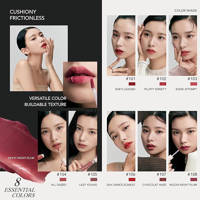 Mellow Velvet Lip Tint | Non-Sticky Lightweight Korean Lip Stain, High Pigmented Long Lasting Moisturizing Soft Matte Liquid Lipstick, Natural Vivid Color, Moon Night Plum