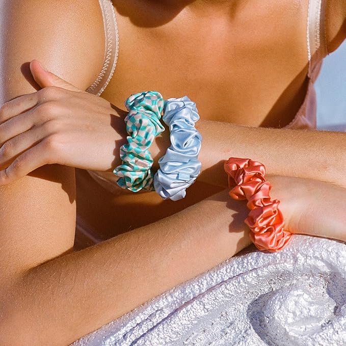 slip Silk Large Hair Scrunchies - Sea Mist - 100% 22 Momme Mulberry Silk Hair Ties for Women - Luxurious Elastic Set (3 Hair Scrunchies)