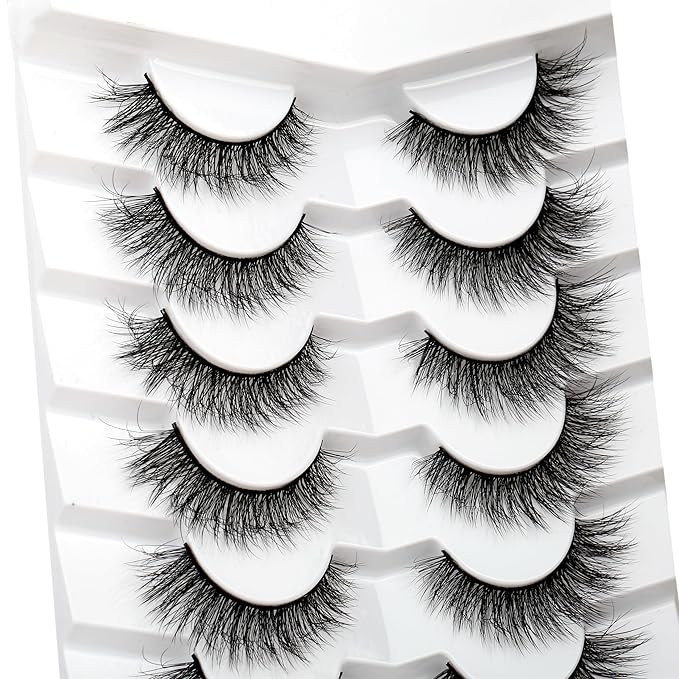 Pooplunch False Eyelash Cat Eye Volume Wispy Strip Lashes Natural Short Fluffy Volume Faux Mink Fake Eyelashes 7 Pairs Pack