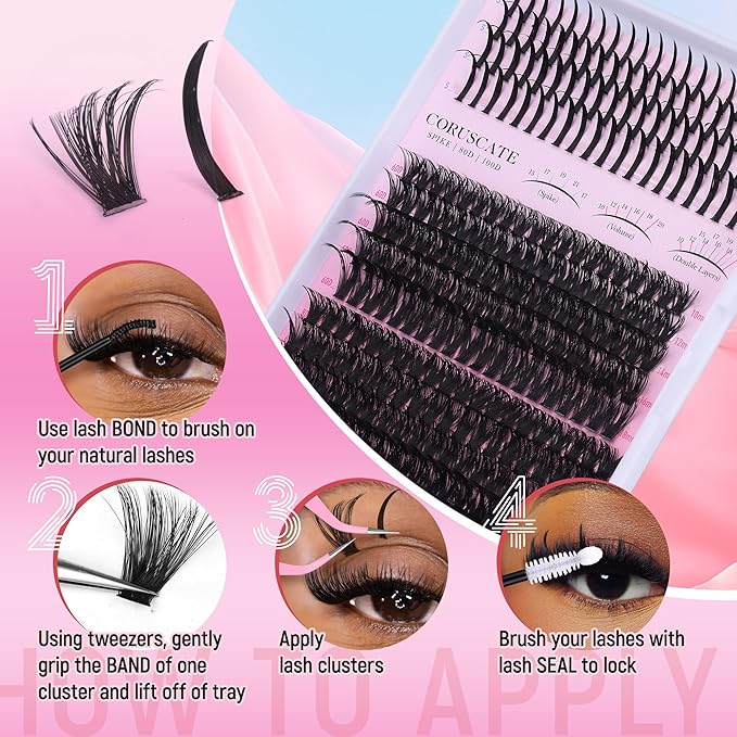 CORUSCATE Lash Clusters 60D80D with Lash Spikes Eyelash Clusters Volume Cluster Eyelash Extensions 10-21mm DIY Spiky Individual Lashes Mega Eyelashes Mink Strip Cluster Lashes