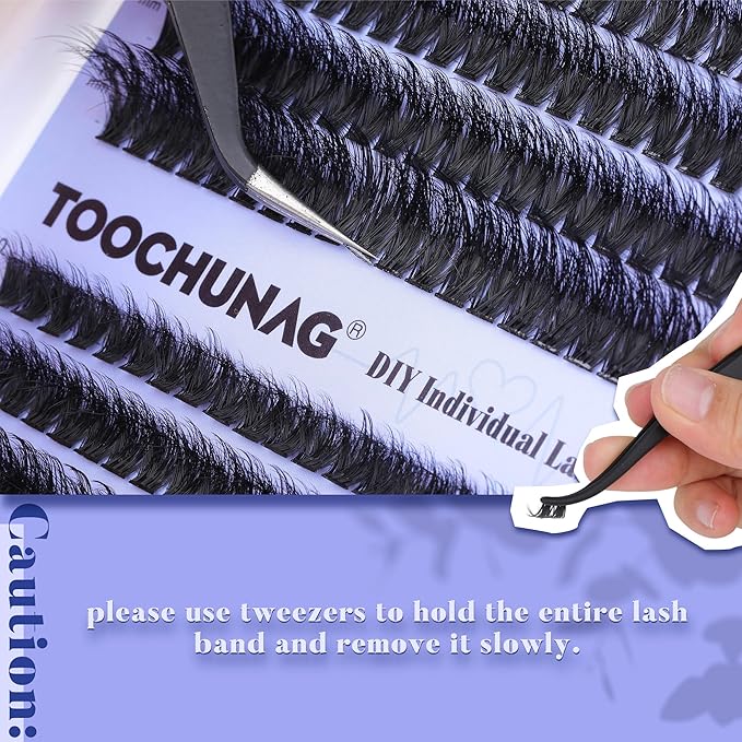 Lash Extension Kit Fluffy Eyelash Extension Kit 60D+80D Thick Lash Clusters Kit with Lash Bond and Seal Wispy Individual Eyelashes Cluster with Lashes Tweezers by TOOCHUNAG(280Pcs,10-18mm)