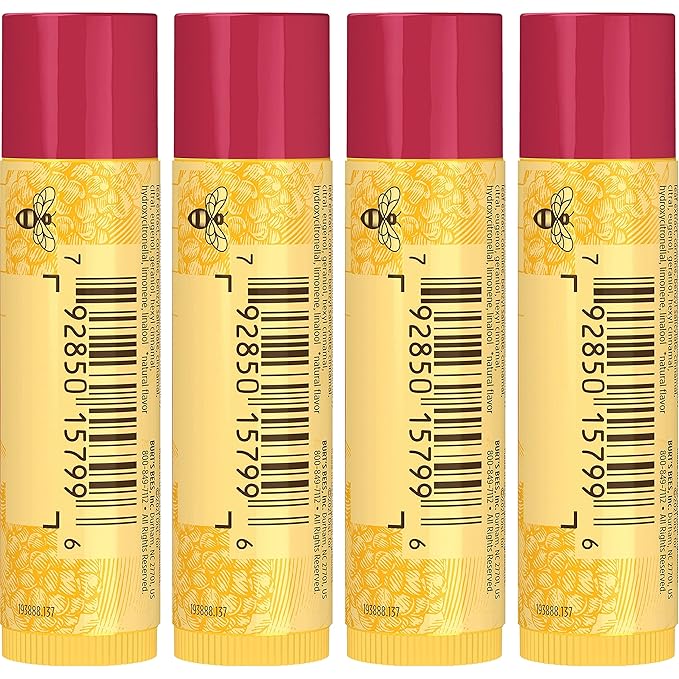 Burt's Bees Lip Balm - Pomegranate, Lip Moisturizer With Responsibly Sourced Beeswax, Tint-Free, Natural Origin Conditioning Treatment, 4 Tubes, 0.15 oz.