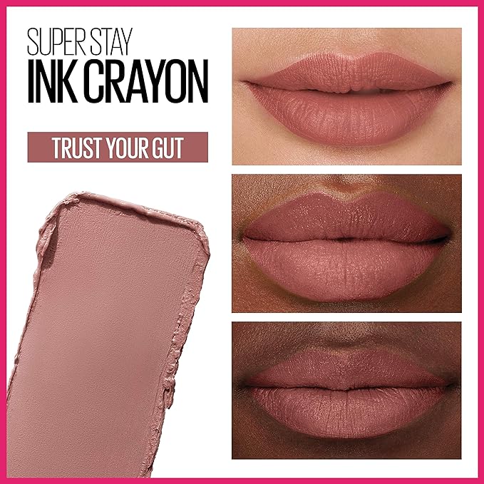Maybelline Super Stay Ink Crayon Lipstick Makeup, Precision Tip Matte Lip Crayon with Built-in Sharpener, Longwear Up To 8Hrs, Trust Your Gut, Mauve Nude Pink, 1 Count