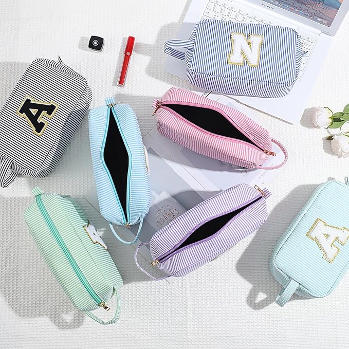 YOOLIFE Initial Makeup Bag for Women - Monogram Cute Makeup Bag Cosmetic Case Toiletry Pouch for Women Her Best Friend Sister Teacher, Personalized Birthday Gifts for Women, Blue H