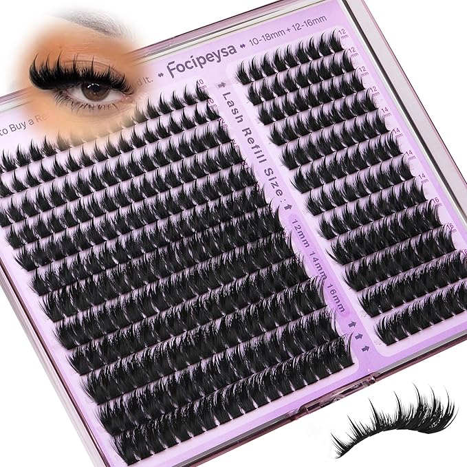 Focipeysa Eyelash Clusters with Spikes Lashes Clusters 10-18mm Wispy Eyelash Extensions 150D Clusters Eyelashes 324pcs Full Volume Lash Extension for DIY Natural or Dramatic Makeup