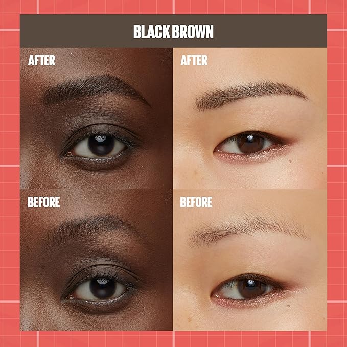 Maybelline Build-A-Brow 2-in-1 Brow Pen and Sealing Eyebrow Gel, Eyebrow Makeup for Real-Looking, Fuller Brows, Black Brown, 1 Count
