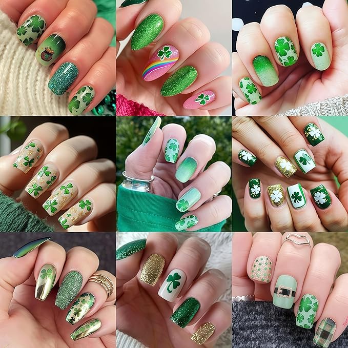 8Pcs St. Patrick's Day Nail Stickers Shamrocks Nail Art Stickers Irish Four Leaf Clover Nail Decals 3D Self-Adhesive Lucky Clover Nail Design St. Patrick's Day Nails Supplies for Women Manicure DIY