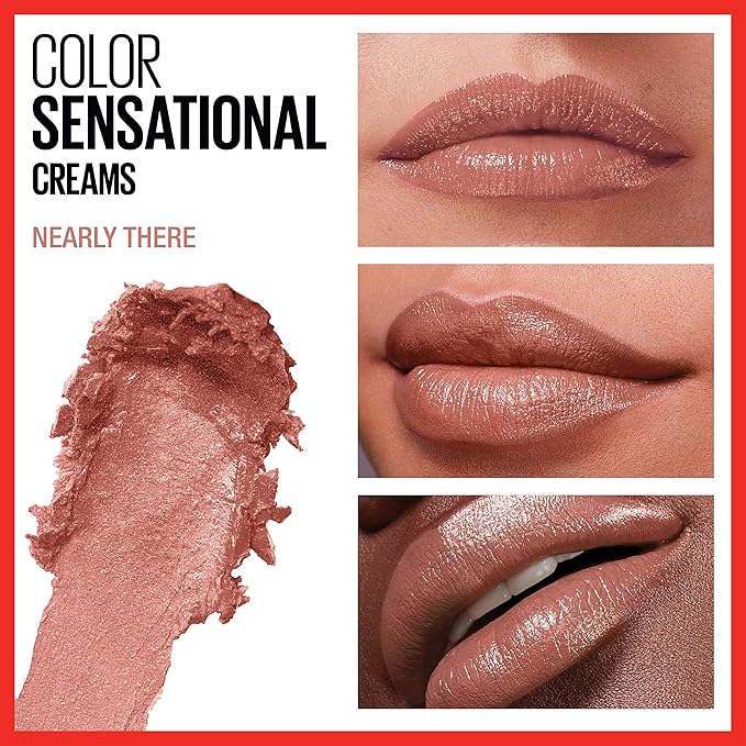 Maybelline Color Sensational Lipstick, Lip Makeup, Cream Finish, Hydrating Lipstick, Nearly There, Nude ,1 Count