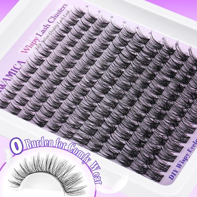 Yawamica Lash Extension Kit Wispy Lash Clusters Kit 10-18mm Cluster Eyelash Extensions D Curly Individual Lashes Medium Volume Cluster Lashes DIY Lash Kit with Bond and Seal and Lash Tweezers