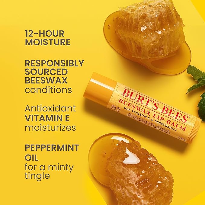 Burt's Bees Lip Balm - Original Beeswax 12 Count Pack in Bulk, Lip Moisturizer With Responsibly Sourced Beeswax, Tint-Free, Natural Origin Conditioning Lip Treatment, 12 Tubes, 0.15 oz