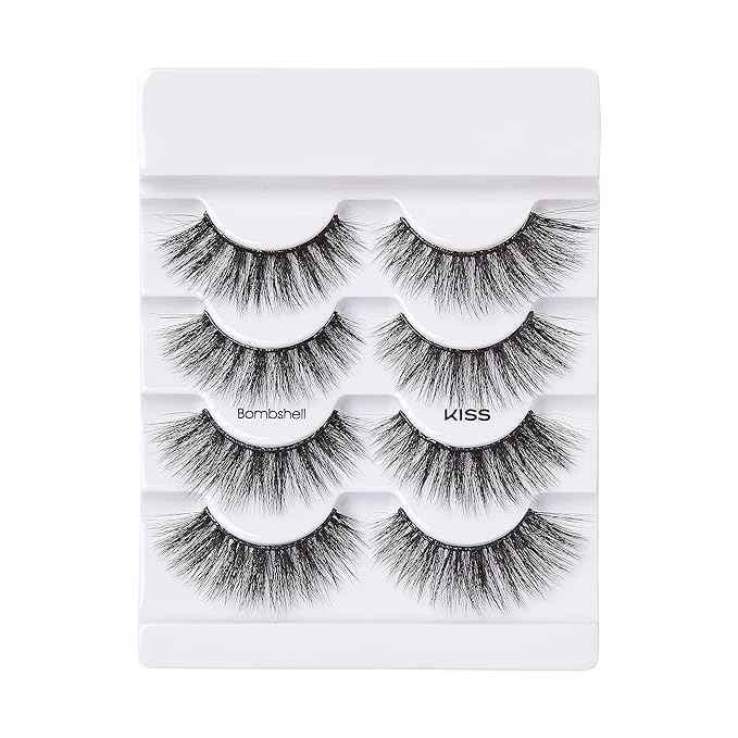 KISS Lash Couture Triple Push-Up False Eyelashes, Bombshell', 14 mm, Includes 4 Pairs Of Lashes, Contact Lens Friendly, Easy to Apply, Reusable Strip Lashes (Pack of 2)