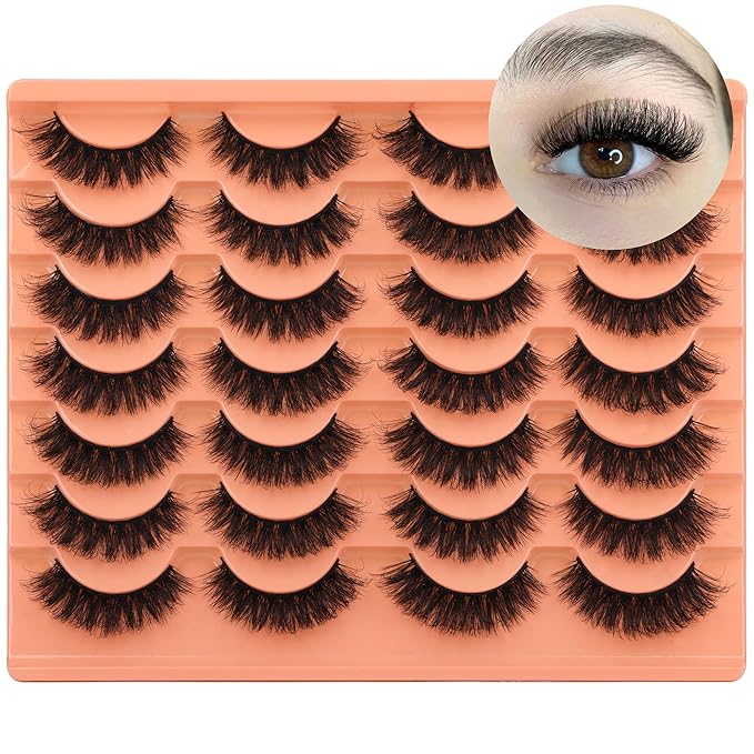 Short Lashes Natural Look False Eyelashes Thick Volume Faux Mink Lashes Pack Wispy Strip Fake Eyelashes Cat Eye Lashes that Look Like Extensions 14 Pairs