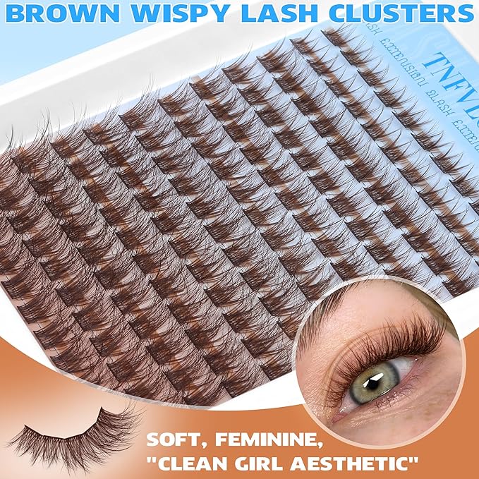 Brown Lash Clusters Natural Eyelash Clusters Fluff Individual Lashes Wispy Cluster Eyelash Extensions 8-16MM Lash Extensions Matte Brown Lashes Clusters Soft Eye Lashes Pack by TNFVLONEINS