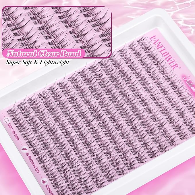 Natural Lash Clusters Wispy Eyelash Clusters Clear Band Cluster Eyelash Extensions 168pcs Individual Lashes Soft and Lightweight Bandless Cluster Lashes C Curved Lash Extension by Lanflower