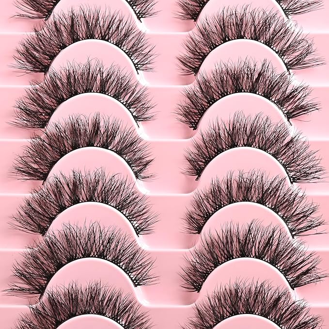 FARRED Natural Lashes Short Eyelashes Wispy False Mink Lash Strips 10 Pair Natural Look Fluffy Cat Eye Strip Eyelash Small Fake Lashes Full Pestañas Postizas Sets for MUA and Beginners Daily Makeup