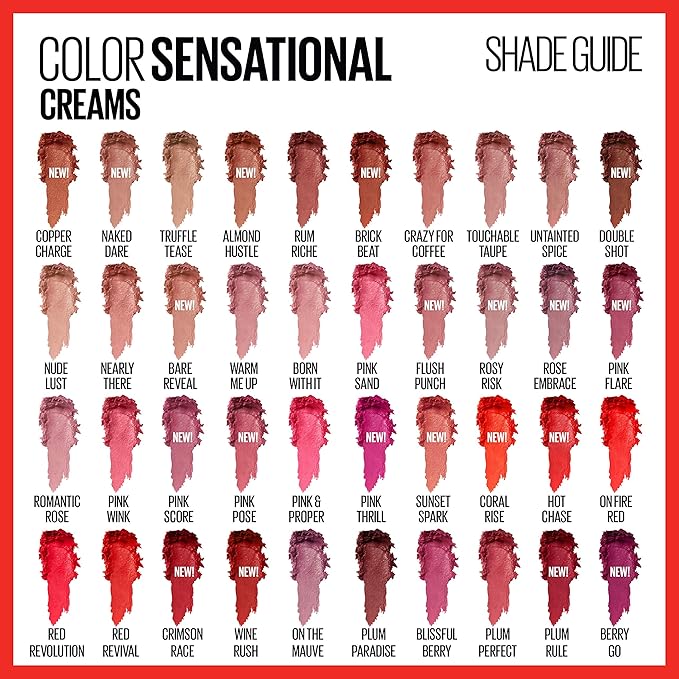 Maybelline Color Sensational Lipstick, Lip Makeup, Cream Finish, Hydrating Lipstick, Nude, Pink, Red, Plum Lip Color, Rose Embrace, 0.15 oz; (Packaging May Vary)