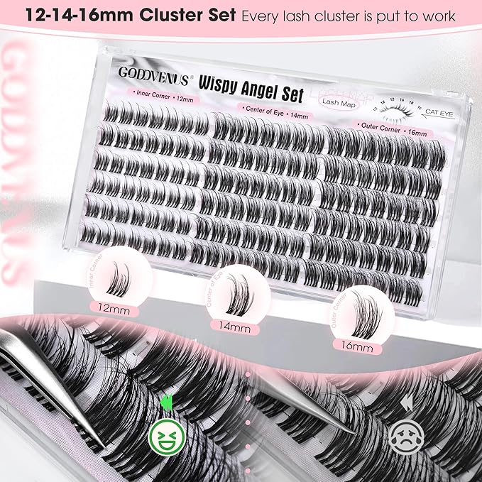 Wispy Natural Lash Clusters 12-14-16mm CC Curl DIY Cluster Eyelash Extensions for Clean Makeup, Individual False Eyelashes Cat Eye Lash Clusters