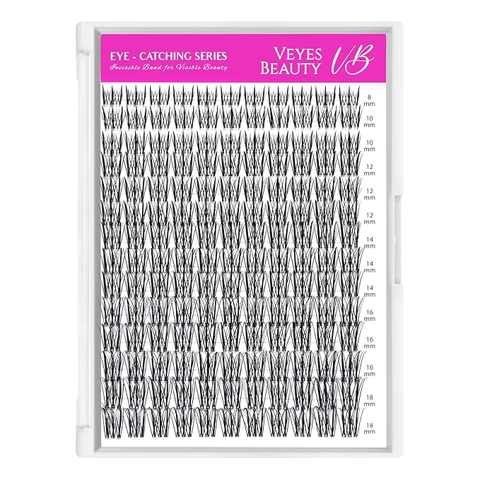 VEYESBEAUTY Lash Clusters Individual Eyelash Extensions Thin & Invisible Band DIY False Eyelashes for Self-application Eye-Catching Series Wispy Lash Tray, Flutter 8-18mm Mixed Length