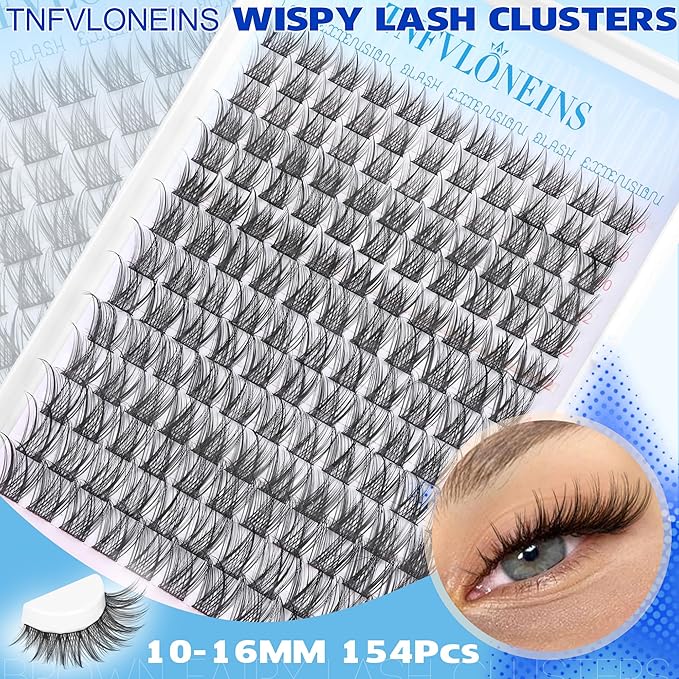 Natural Eyelash Clusters Wispy Lash Clusters 154Pcs Cluster Eyelash Extensions Individual Lashes Natural Look DIY Soft Lash Extension Pestañas Postizas Naturals TNFVLONEINS
