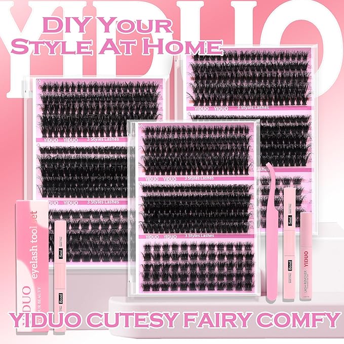 Volume Lashes Clusters Lash Kit 770Pcs with 2X Bond&Seal 5 style Mixed C-Curl False Eyelashes Extensions Kit Faux Mink Individual Wispy Lash Clusters Thick Lash Extensions DIY at Home Easily