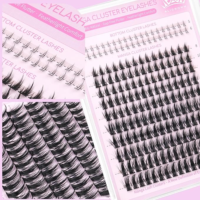 Manga Lash Clusters Kit Spiky Eyelash Clusters Kit with Bottom Cluster Eyelash Extensions Wispy Individual Lashes Kit with Lash Bond and Seal 8mm-16mm Doll Lash Extensions Kit