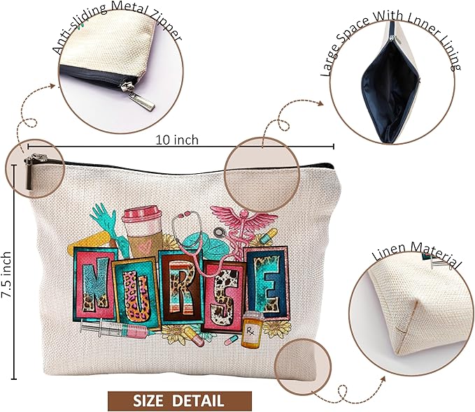 QGFM Nurse Makeup Bags,Nurse Gifts for Women,Nurse Cosmetic Bags With Zipper,Nurse Gifts for Nursing Student,Student Nurse Gifts(J style)