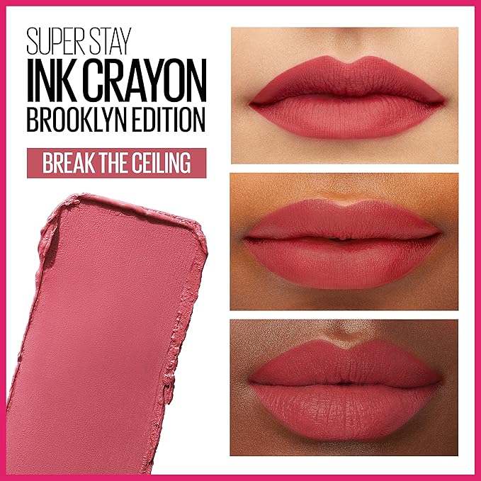 Maybelline Super Stay Ink Crayon Matte Longwear Lipstick Makeup, 145 Break The Ceiling, 0.04 oz