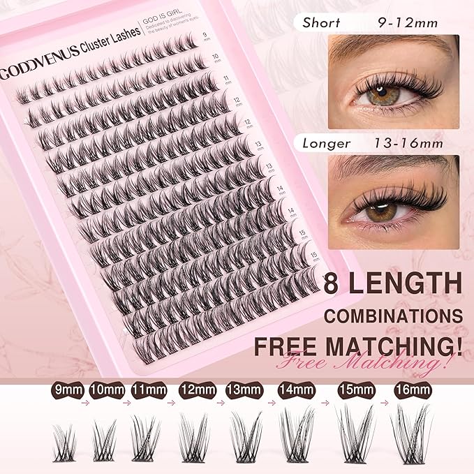 Lash Clusters Kit Wispy Lash Extension Kit Waterproof Lashes Clusters DIY Eyelash Clusters Kit with Natural Individual Eyelashes, Lashes Glue Bond and Seal and Lash Tweezers (D Curl 192pcs)