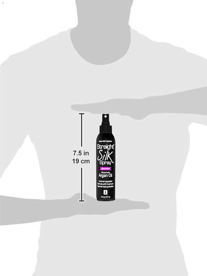 Straight Silk Spray with Moroccan Argan Oil Thermal Protector Spray | Hair Straightening & Detangler | Alcohol-Free | Heat Protectant up to 450°F | Flat-Iron | Blow-Dry | Unscented | MADE IN USA (6oz)