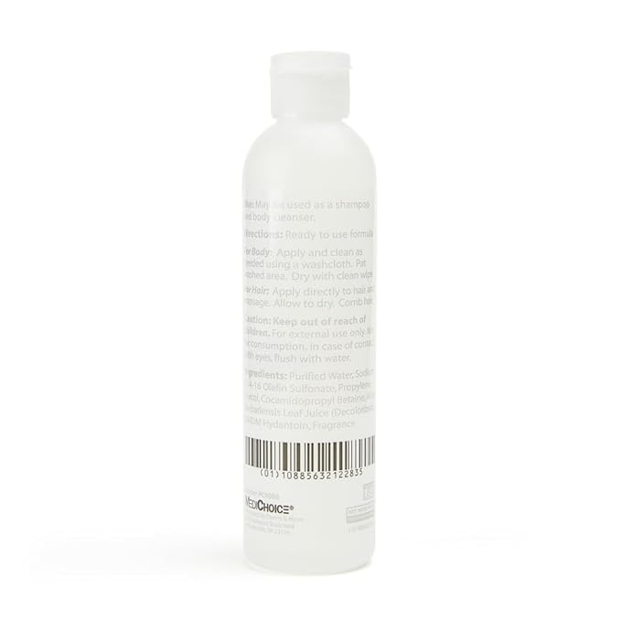 MediChoice No-Rinse Shampoo and Body Wash - Formula for Hair and Skin, Rinse Free and Easy to Use, Perfect for Travel 8 oz. PC9080 Case of 48