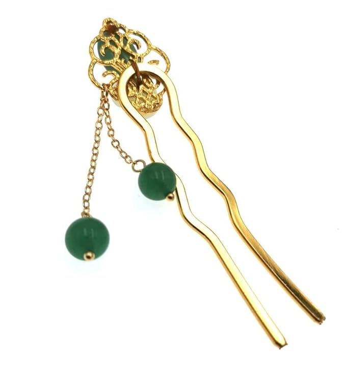 Jade Flower Hair Pins Women Girls Hair Stick,Retro Hanfu U Shape Chopsticks Hair Styling Hair Making Accessories Headwear 3.5inch