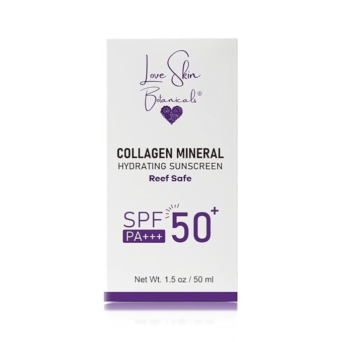 Love Skin Botanicals Collagen Mineral Sunscreen SPF 50 PA+++ – Clear-No Tint | 100% Mineral, Reef-Safe, Chemical-Free, Unscented, Daily Face Sunscreen