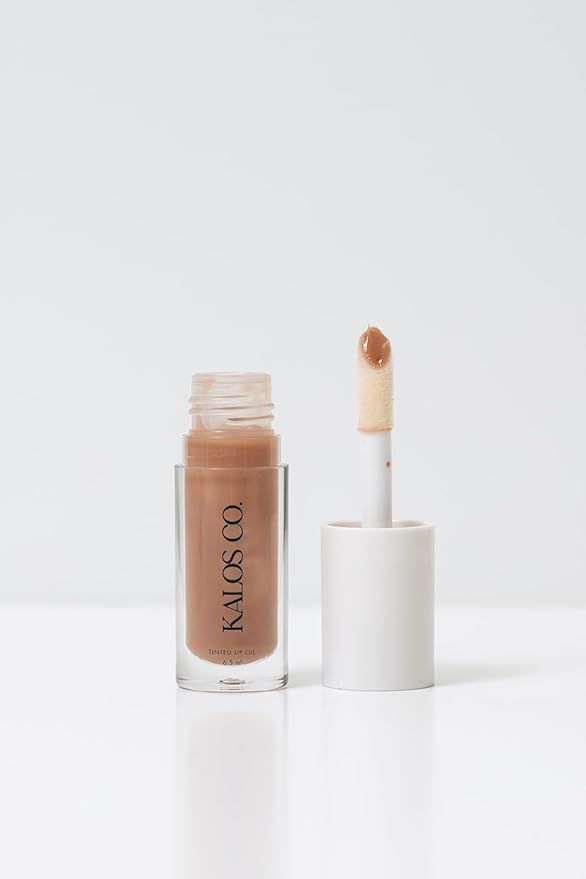 Kalos Co. Tinted Lip Oil with Tallow & Lanolin – Hydrating Balm-Gloss Hybrid with Cherry Seed Oil & Castor Oil – Natural Mineral Pigments, Nourishing Moisture, Non-Sticky Shine (5 Shades) (Bare)