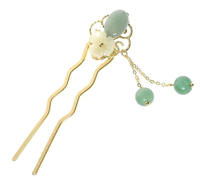 Jade Flower Hair Pins Women Girls Hair Stick,Retro Hanfu U Shape Chopsticks Hair Styling Hair Making Accessories Headwear 3.5inch