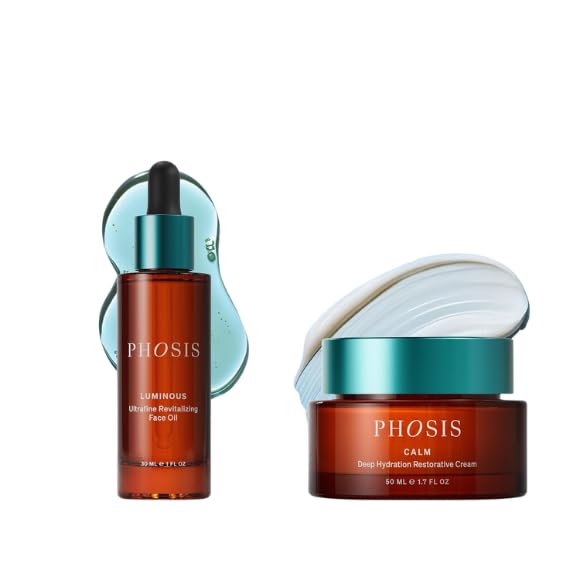 Phosis Revitalizing Face Oil and Luminous Calm Deep Hydration Cream Set - Moisturizer Duo for Dry, Sensitive, & Peri & Menopausal Skin with Vitamin C, Ceramides & Botanicals - 1.7 fl oz + 1.0 fl oz