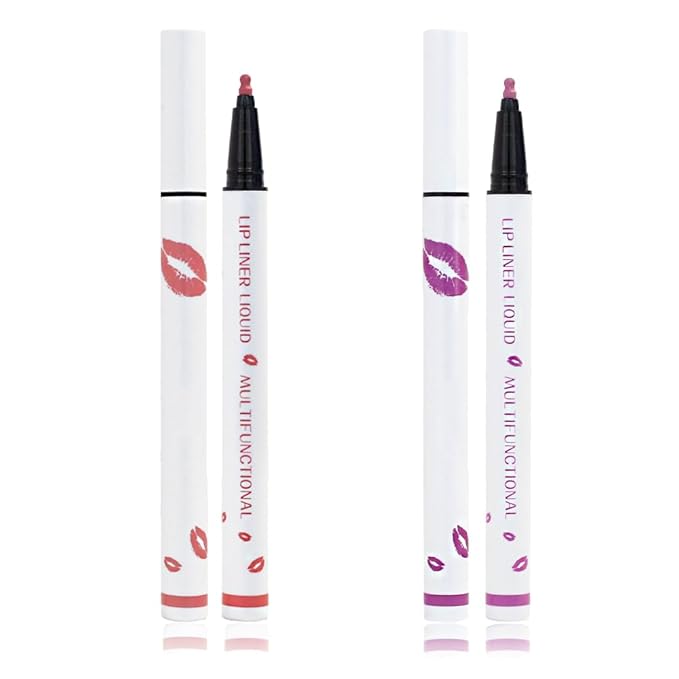Longwear Liquid Lip Liner, Matte Lip Tint Stain Marker Pen, 2 in1 Liquid Lipstick & Lip Liner Pencil, Long Lasting Waterproof Lip gloss for Women, Fuller Lips Makeup (07+08)