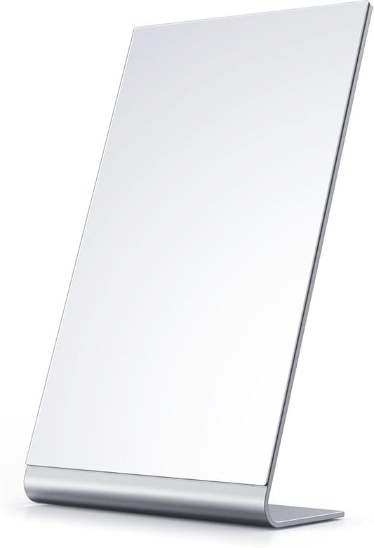 12"x7" Frameless Makeup Mirror, True 1X Flat Vanity Mirror for Accurate Reflection, Free Standing on Bathroom Vanity, Dresser or Desk, Ideal for Makeup, Shaving & Gifts (Silver)