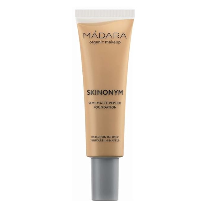 MÁDARA Organic Skincare |SKINONYM Semi-Matte Peptide Foundation, #50 GOLDEN SAND, 30ml – Boosted by collagen-supporting peptides, Semi-matte finish, Adapts to the skin's texture.