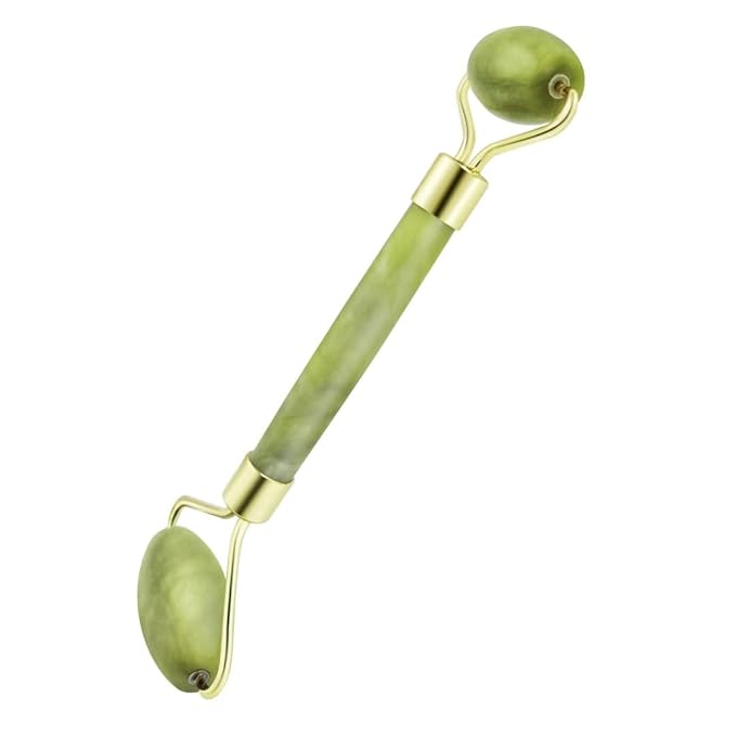 Chikoni 3 in 1 Ficial Face Ice Jade Roller and Gua Sha Tool, 100% Natural Real Jade Anti-Wrinkle Face Eye Neck Massager Tool, Reduce Wrinkles, Puffiness, Migraine, Redness, Pain and Injury (Purple)