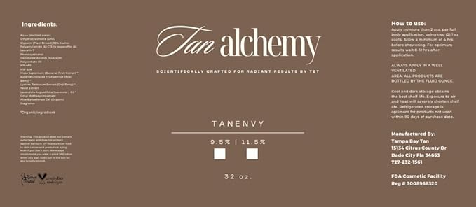 Tampa Bay Tan, Tan Alchemy, Tan Envy European Blend Dark 11.5% DHA Sunless Airbrush Spray Tanning Solution 32 oz