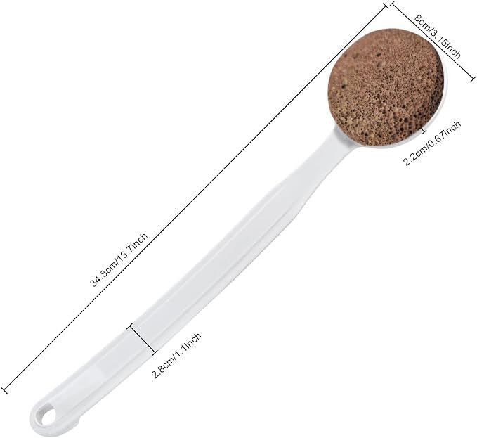 Curved Handle -13.7" Pumice Stone - Ergonomic Non-Slip Foot Scrubber for Shower - Easy Reach Callus Remover & Pedicure Tool for Cracked Heels & Smooth Feet