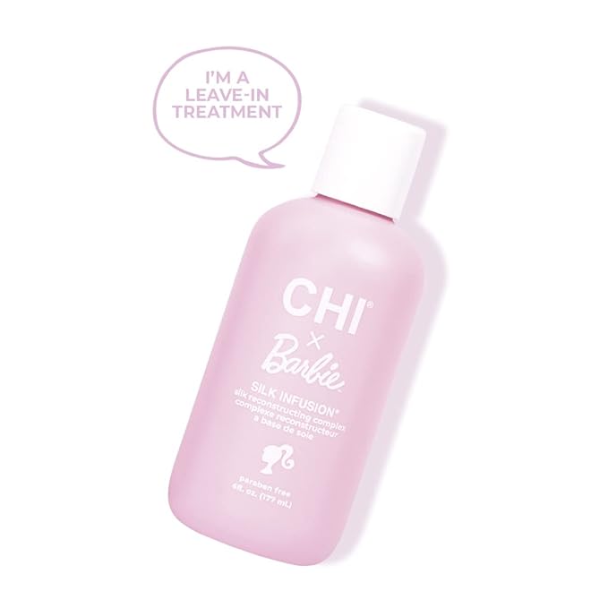 CHI x Barbie Silk Infusion, Reconstructing Leave-In Treatment For Strengthening Hair, Adds Shine & Protects From Heat, Paraben & Cruelty-Free, 6 Oz