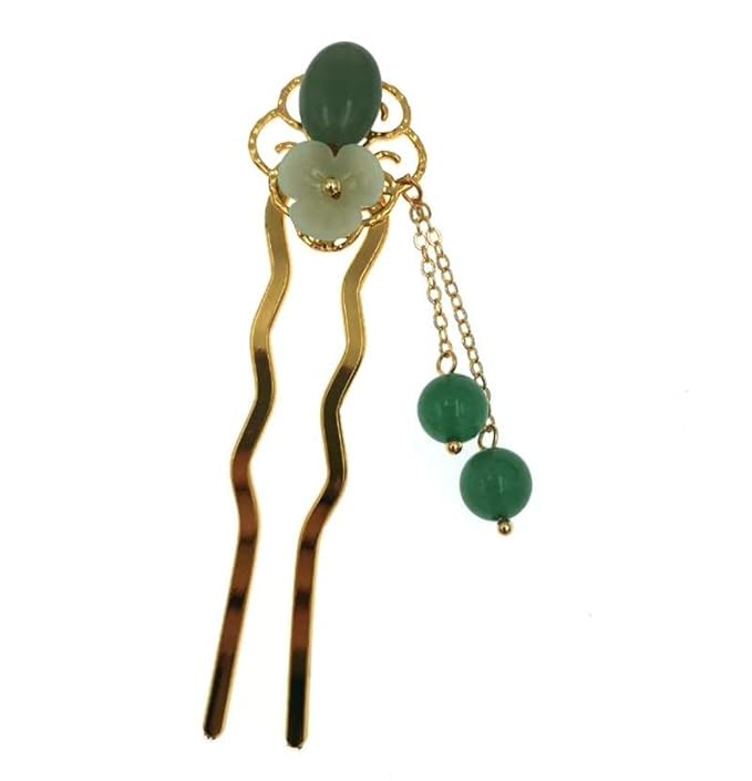 Jade Flower Hair Pins Women Girls Hair Stick,Retro Hanfu U Shape Chopsticks Hair Styling Hair Making Accessories Headwear 3.5inch