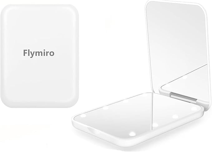 Flymiro Compact Mirror, 1x/3x Magnification Mini Mirror for Purse, Pocket, Handheld, Stocking Stuffers, Travel Makeup, 2-Sided Foldable, Small Mirror with Led Lights