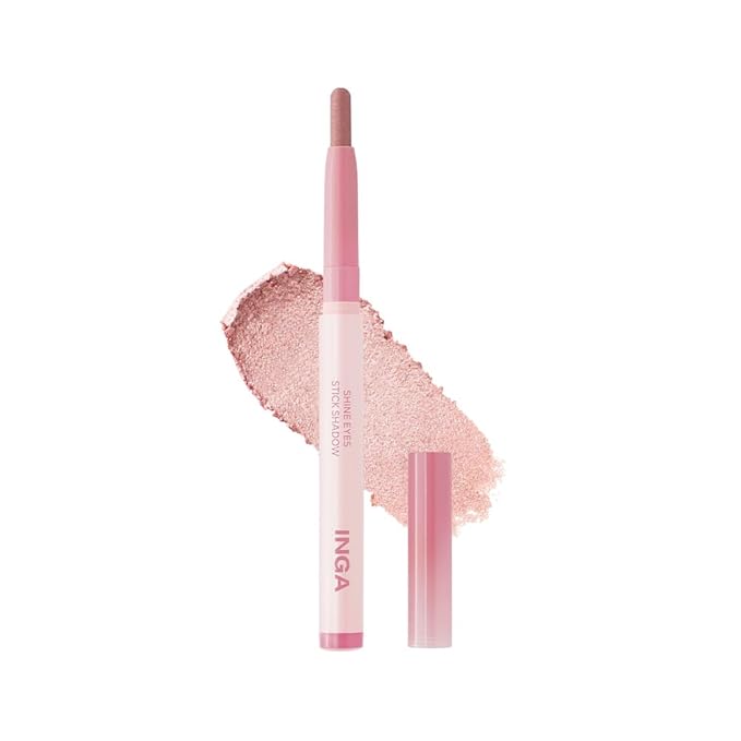 INGA Shine Eyes Stick Shadow - Creamy Shimmer Eyeshadow, Smudge-Proof, Easy-to-Blend, Long-Lasting Eye Makeup Stick with Precise Tip for Easy Application (Pure Rosy)