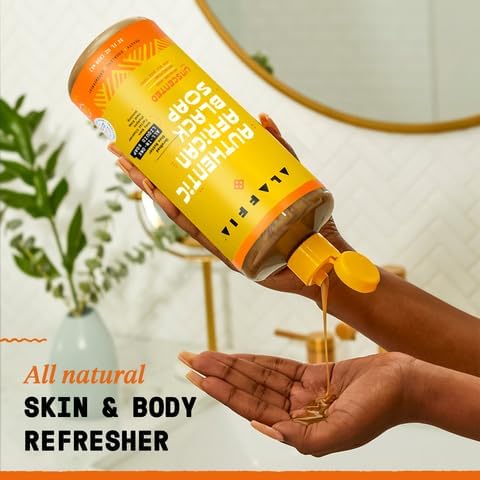 Alaffia Authentic African Black Soap Variety 2-Pack – All-In-One Liquid Soap, Travel-Size Eucalyptus Tea Tree+Full-Size Unscented Body Wash, Face Wash, Shampoo, Shaving Soap