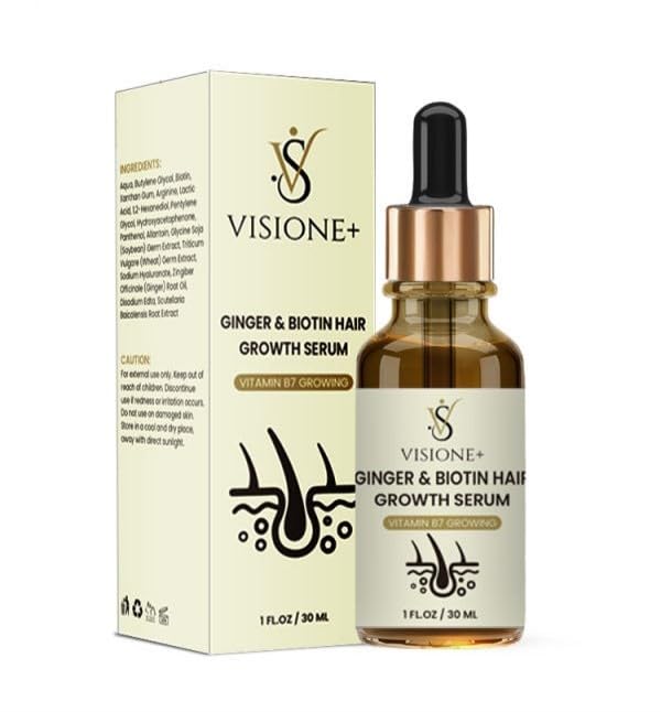 VISIONE+ Ginger and Biotin Hair Growth Serum, 1 Fl Oz (Pack of 1), Beige